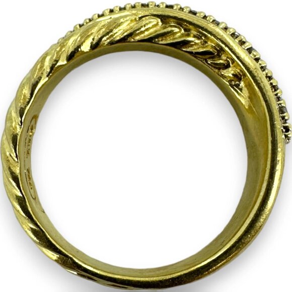 David Yurman 18kt Yellow Gold 750 Twist Band Crossover Ring Diamonds Size 6.75 - Picture 6 of 6